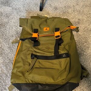 Olive Green Backpack with Orange Accents